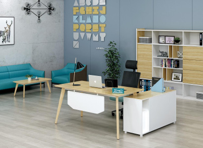 Büroeinrichtung 2tlg. Chef Tisch + Aktenschrank Regal Set Schreibtisch
